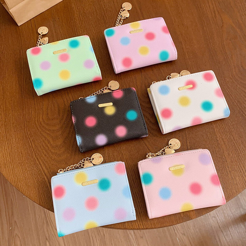 Casual Style Metal Hardware Printed Heart Polka Dots Mixed Color Premium Quality Pu Women's Square Bag Wallets & Card Holders h5 Picture2