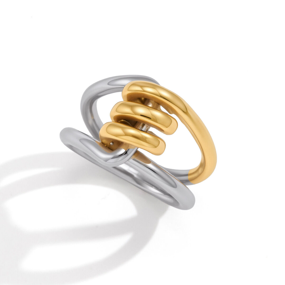 Simple Series Daily Twist Lines Stainless Steel Waterproof   Gold Color Women‘s Statement Rings Picture5