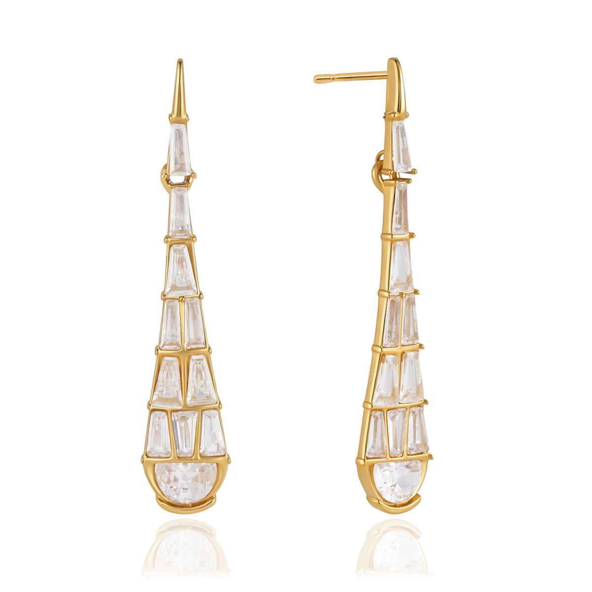 Boucles D'Oreilles Puces Pour Femmes, Élégantes Et Raffinées, En Acier Inoxydable Doré, Ornées De Zircon Et De Motifs En Gouttelettes. Collection Luxueuse. h5 Image4