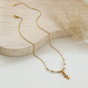 Eenvoudige Serie Dagelijkse Ketting Met Visvormige Hanger, Roestvrij Staal, Waterdicht, Goudkleurig, Dameshanger h5 Afbeelding4