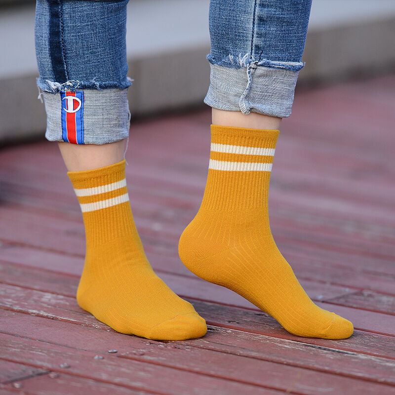 Chaussettes Mi-Mollet À Rayures Unies, Légères Et Rebondissantes Pour Femmes Image3