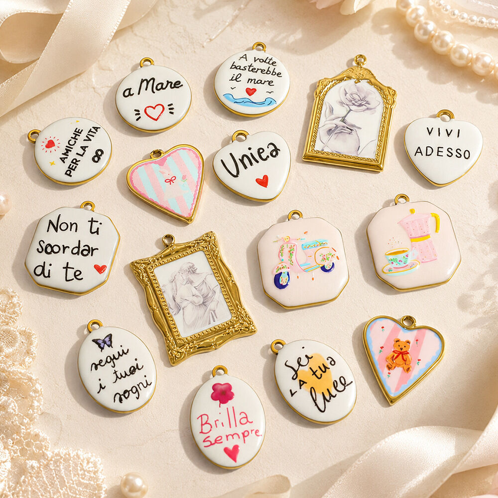 Ciondoli Da Donna Impermeabili Della Serie Romantic Series Fai Da Te Con Lettere, Cuori, Rettangolari Ed Ellittici In Acciaio Inossidabile.