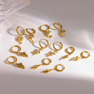 Oceanic Style Starfish Stainless Steel Waterproof Gold Color Rhinestone Women's Drop Earrings h5 Picture3