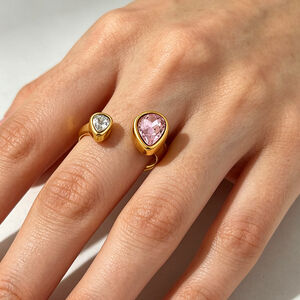 Simple Geometric Shape Stainless Steel Waterproof Gold Color Zircon Women's Gemstone Rings h5 Picture3