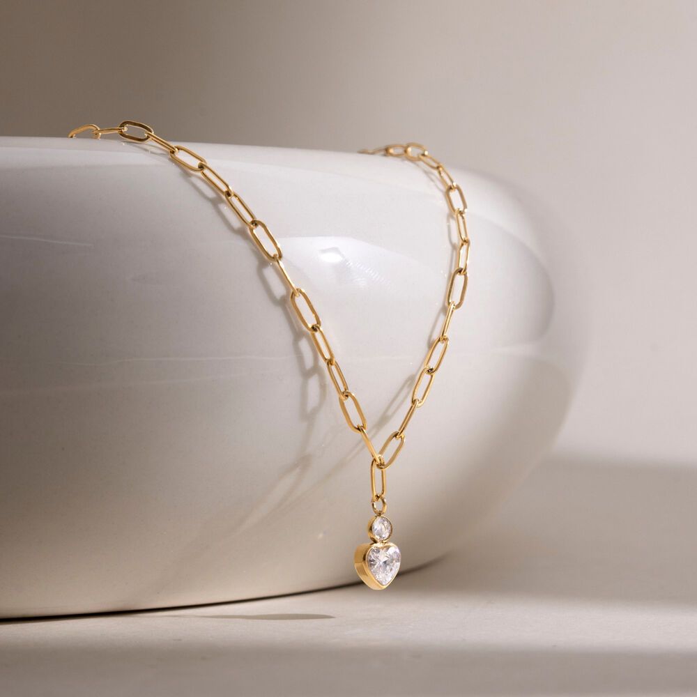 Elegant Letter Horseshoe-Shaped Stainless Steel Waterproof Gold Color Zircon Women's Pendant Necklaces Picture3