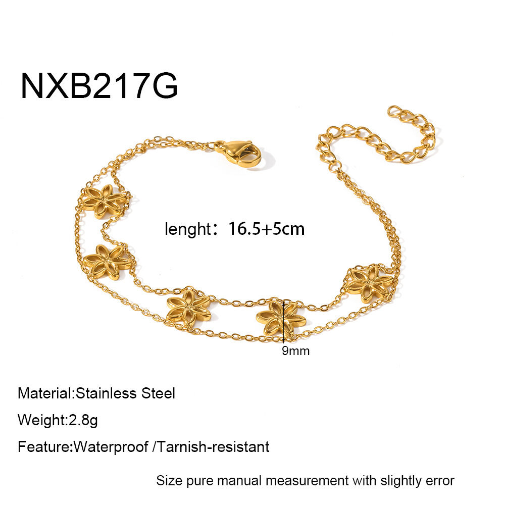 Elegant Flower Stainless Steel Waterproof Gold Color Chain Bracelets