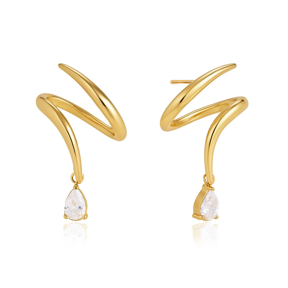 Simple Series Daily Irregular Shape Lines Stainless Steel Waterproof Gold Color Zircon Women's Stud Earrings h5Picture5