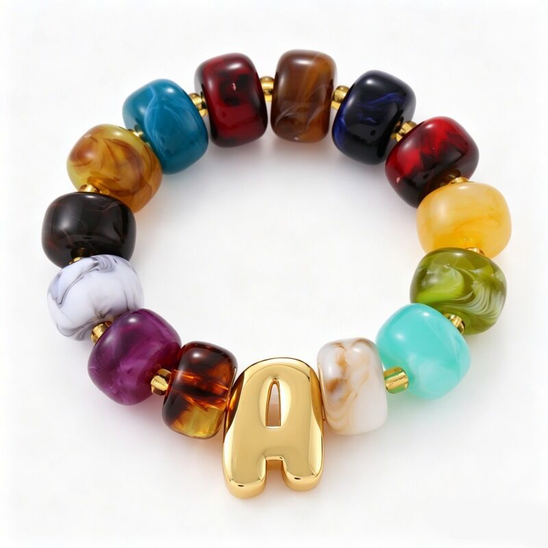 Romantic Series Daily Letter Beads Resin   Gold Color  Women's Beaded Bracelets 