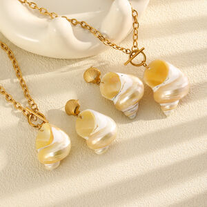 Conjuntos De Joyería Para Mujer De La Serie Romántica Vacation Oceanic Style Thread De Acero Inoxidable Resistente Al Agua Y Color Dorado. h5 Imagen2