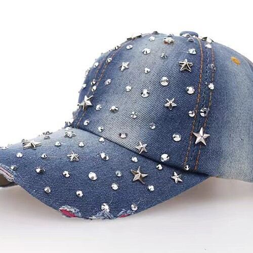 Simple Series Hip-Pop/Rock Solid Color Star Gradient Color Cotton Rhinestone Baseball Cap h5 Picture3