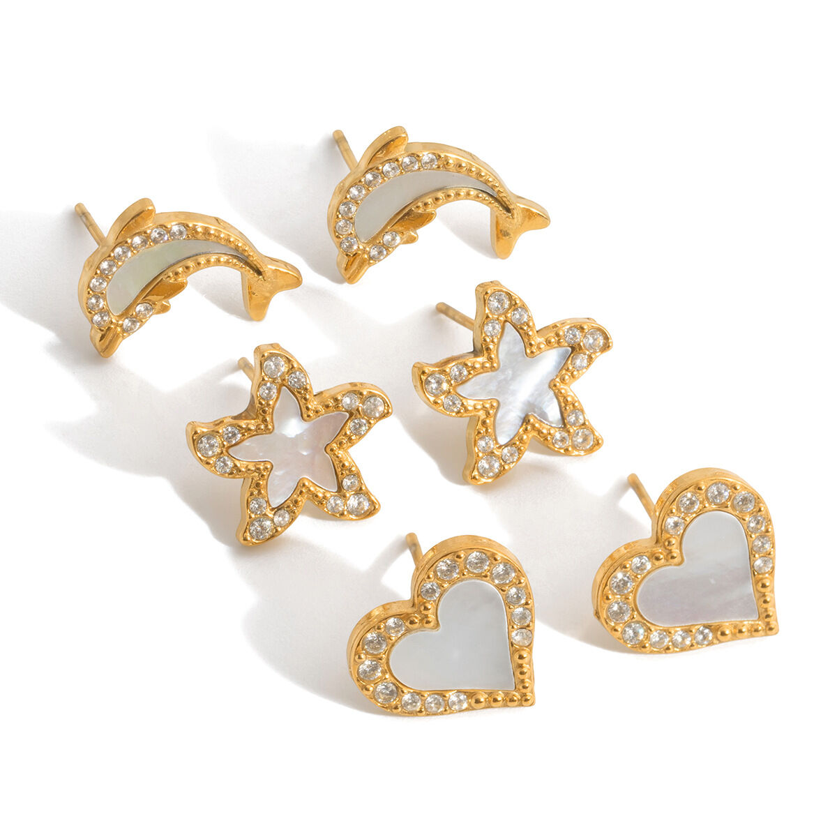 Simple Series Cute Heart Star Fish Stainless Steel Waterproof Gold Color Women's Stud Earrings h5 Picture5