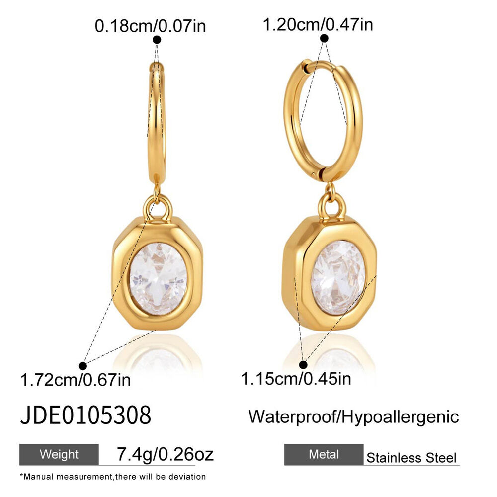 Luxurious Simple Rectangle Geometric Shape Stainless Steel Waterproof Gold Color Zircon Women's Drop Earrings