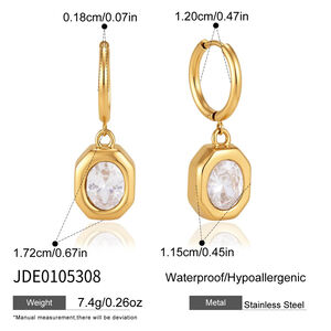 Luxurious Simple Rectangle Geometric Shape Stainless Steel Waterproof Gold Color Zircon Women's Drop Earrings h5