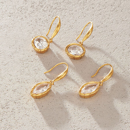 Droplet Shape Stainless Steel Waterproof Gold Color Zircon Women's Drop Earrings 2