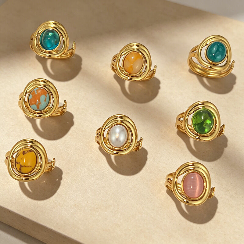 Retro Irregular Shape Natural Stones Women's Gemstone Rings