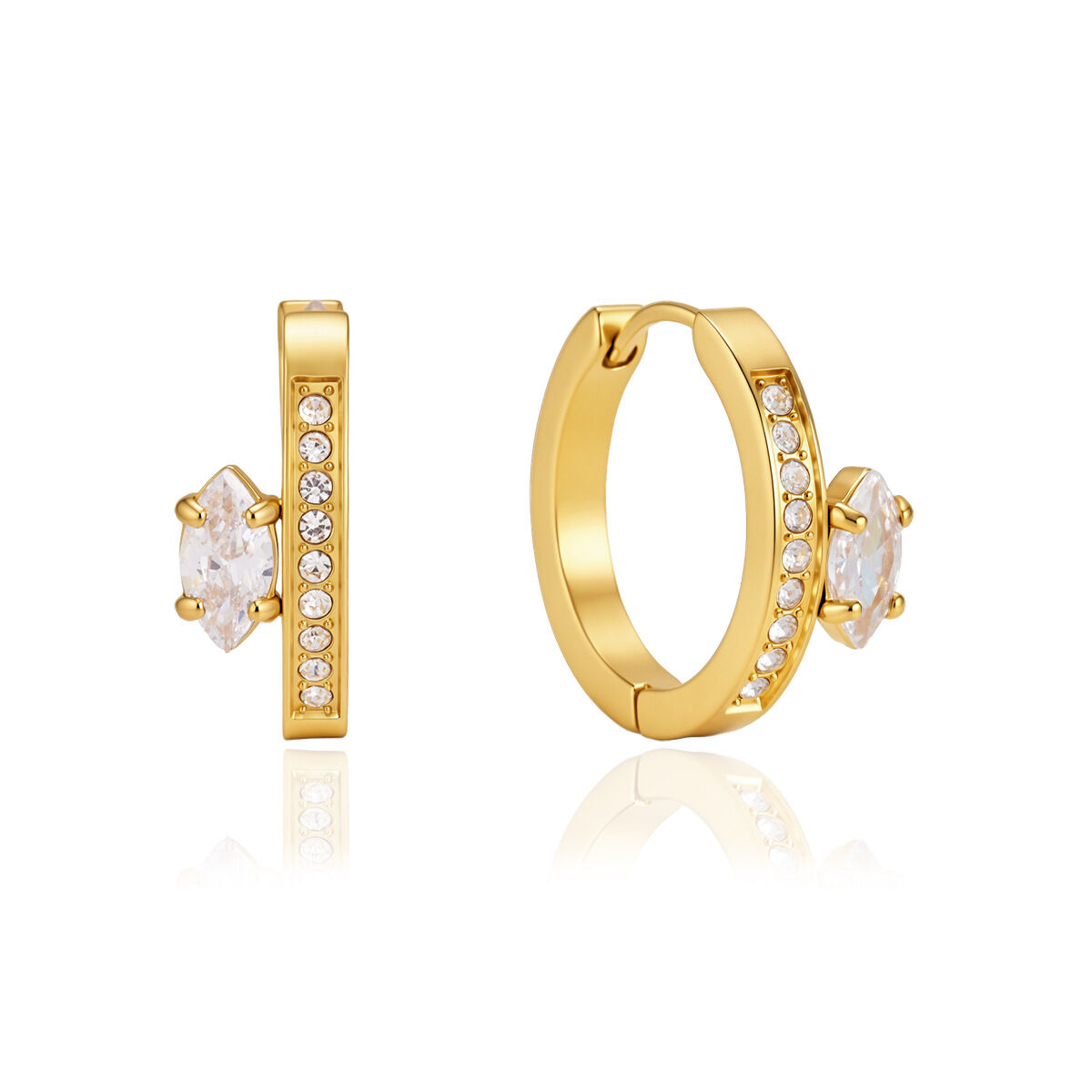 Luxurious Series Daily Circle Stainless Steel Waterproof   Gold Color  Zircon Women's Hoop Earrings Picture4