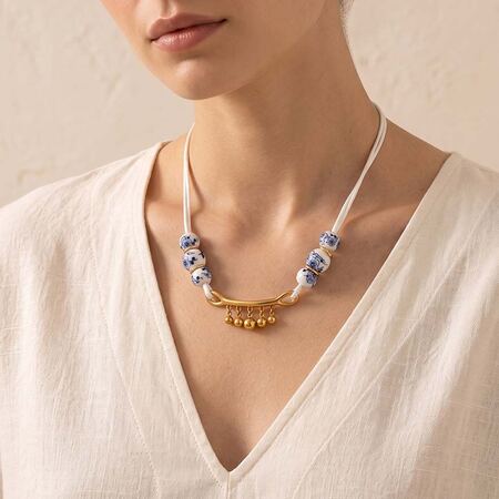 Simple Series Elegant Beads Circle Stainless Steel Waterproof Gold Color Braided Necklaces