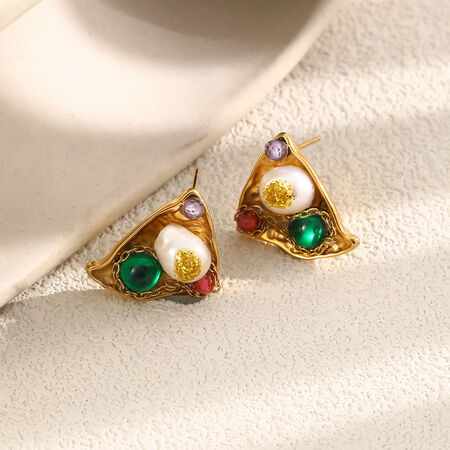 Orecchini A Perno Da Donna Della Serie Luxurious Series, A Forma Di Triangolo Irregolare, In Acciaio Inossidabile, Impermeabili E Color Oro.
