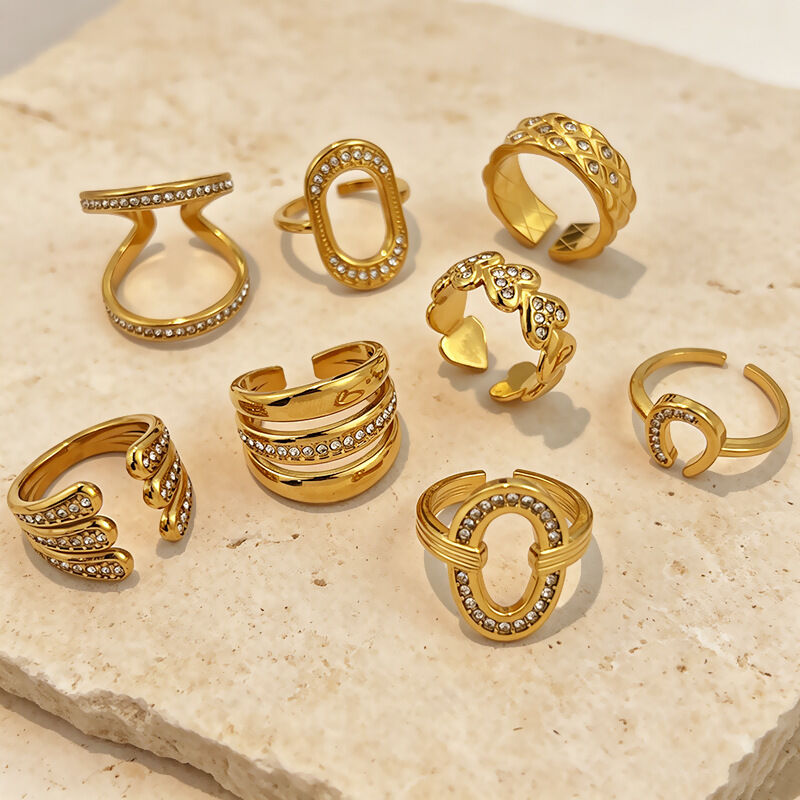 Unregelmäßig Geformte, Wasserdichte Statement-Ringe Aus Edelstahl In Goldfarbe Mit Strasssteinen 2
