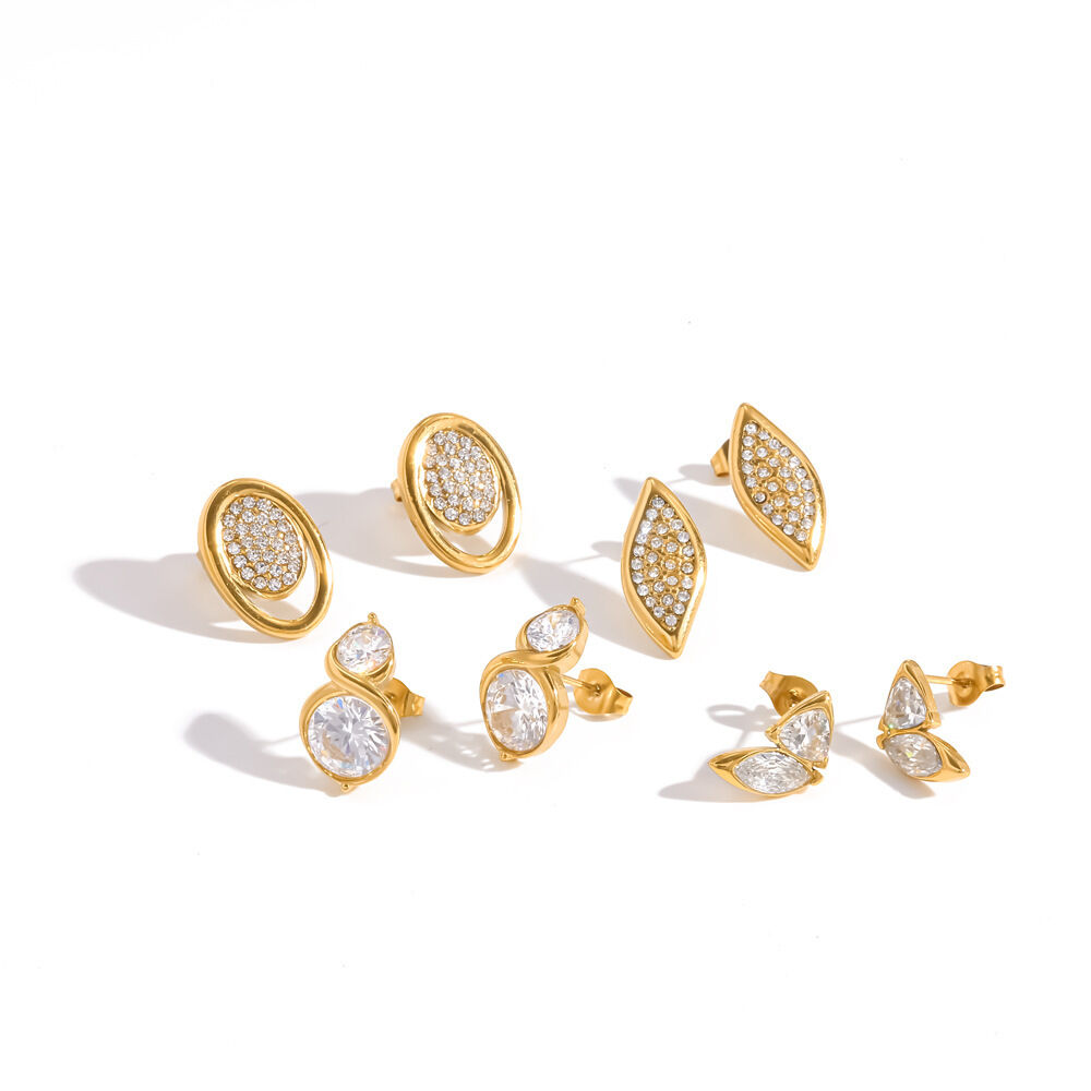 Simple Series Geometric Shape Stainless Steel Waterproof Gold Color Rhinestone Women's Stud Earrings Picture3