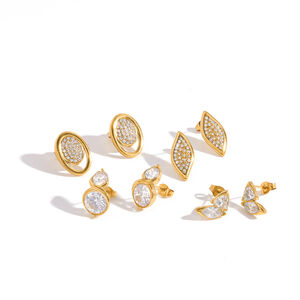 Simple Series Geometric Shape Stainless Steel Waterproof Gold Color Rhinestone Women's Stud Earrings h5 Picture3
