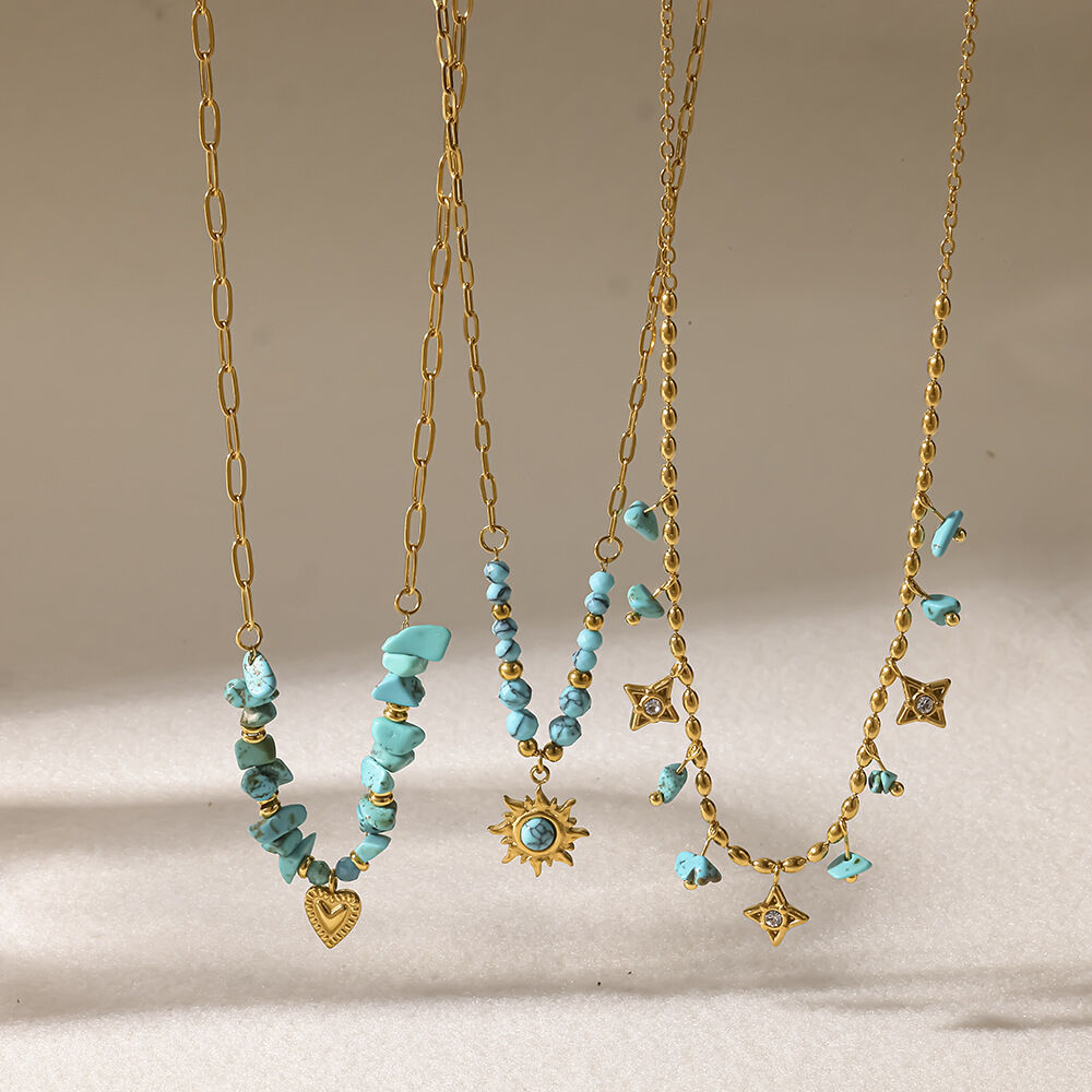 Romantic Series Casual Flower Heart Geometric Shape Stainless Steel Waterproof   Gold Color   Pendant Necklaces