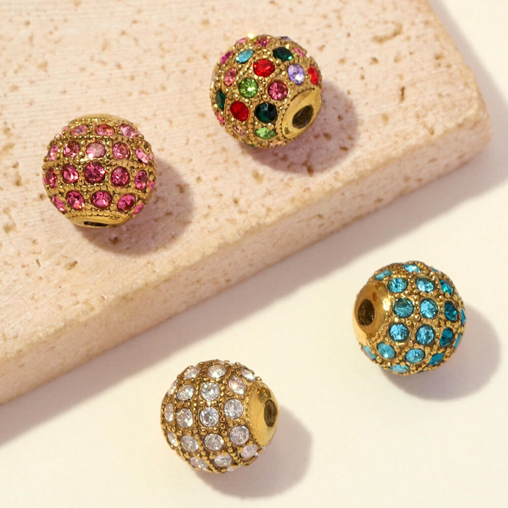 Simple Series Stainless Steel Waterproof Gold Color Rhinestone Spacer Beads h5Picture3
