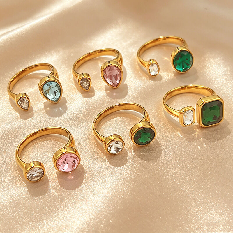 Simple Droplet Stainless Steel Waterproof Gold Color Zircon Women's Gemstone Rings
