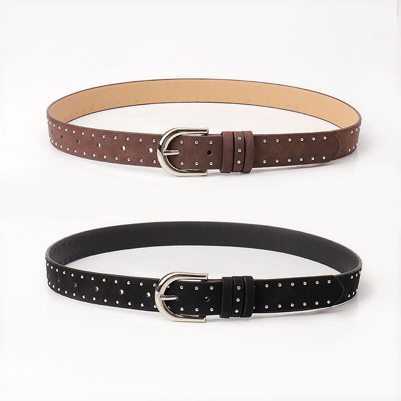 Simple Series Casual Solid Color Rivet Premium Quality Pu Leather Belt h5 Picture3
