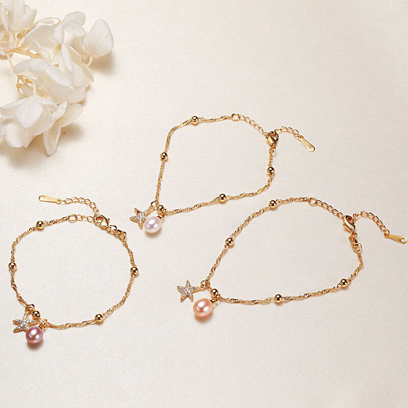 Romantic Series Daily Animal Chain Clover Fish Freshwater Pearls   Gold Color  Women's Pearl Bracelet h5 Picture3