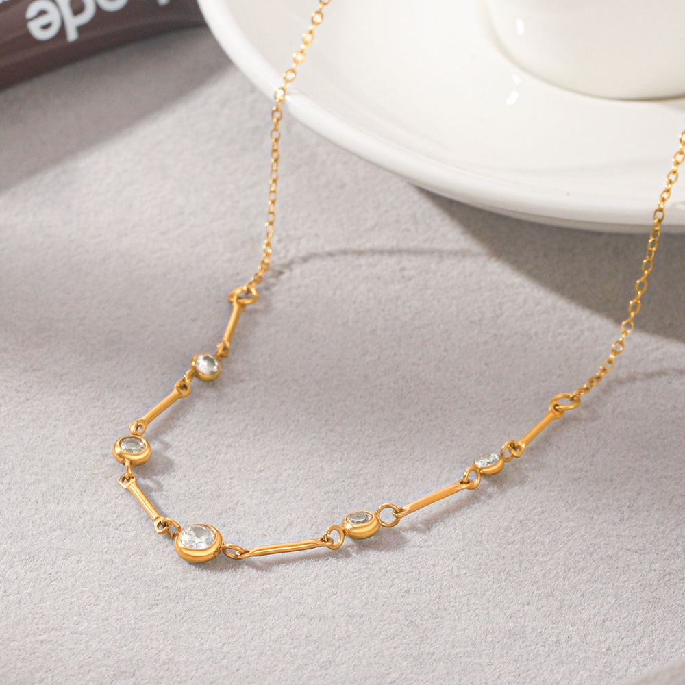 Stainless Steel Waterproof Gold Color Zircon Women's Chain Necklaces Picture3