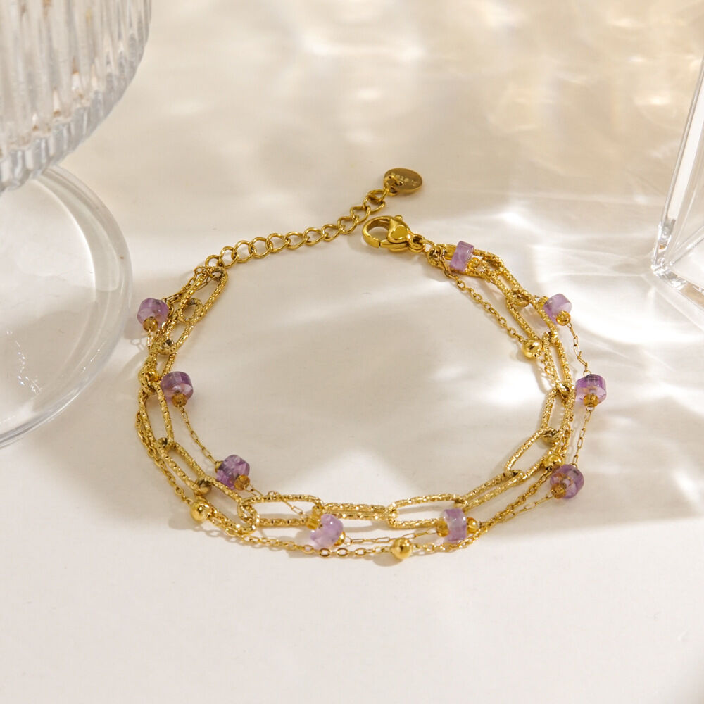 Simple Series Sweet Beads Chain Stainless Steel Waterproof   Gold Color  Natural Stone Women's Chain Bracelets Picture4