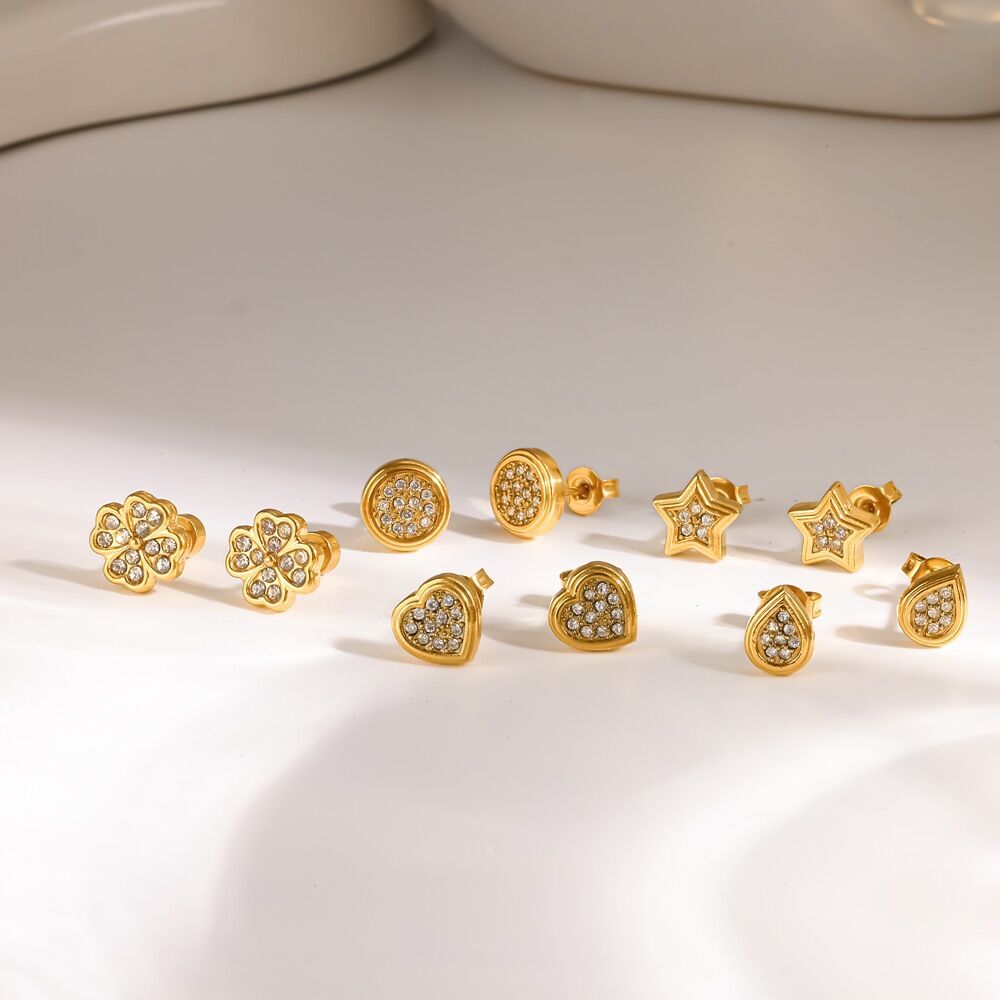 Simple Series Edelstahl, wasserdicht, goldfarben, Strass-Ohrstecker für Damen Bild4