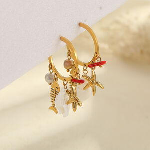 Simple Series Vacation Oceanic Style Fish Starfish Coral Stainless Steel Waterproof Women's Drop Earrings h5 Picture3