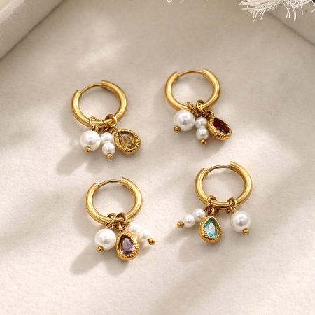 Romantic Series Daily Droplet Beads Stainless Steel Waterproof   Gold Color  Women's Hoop Earrings