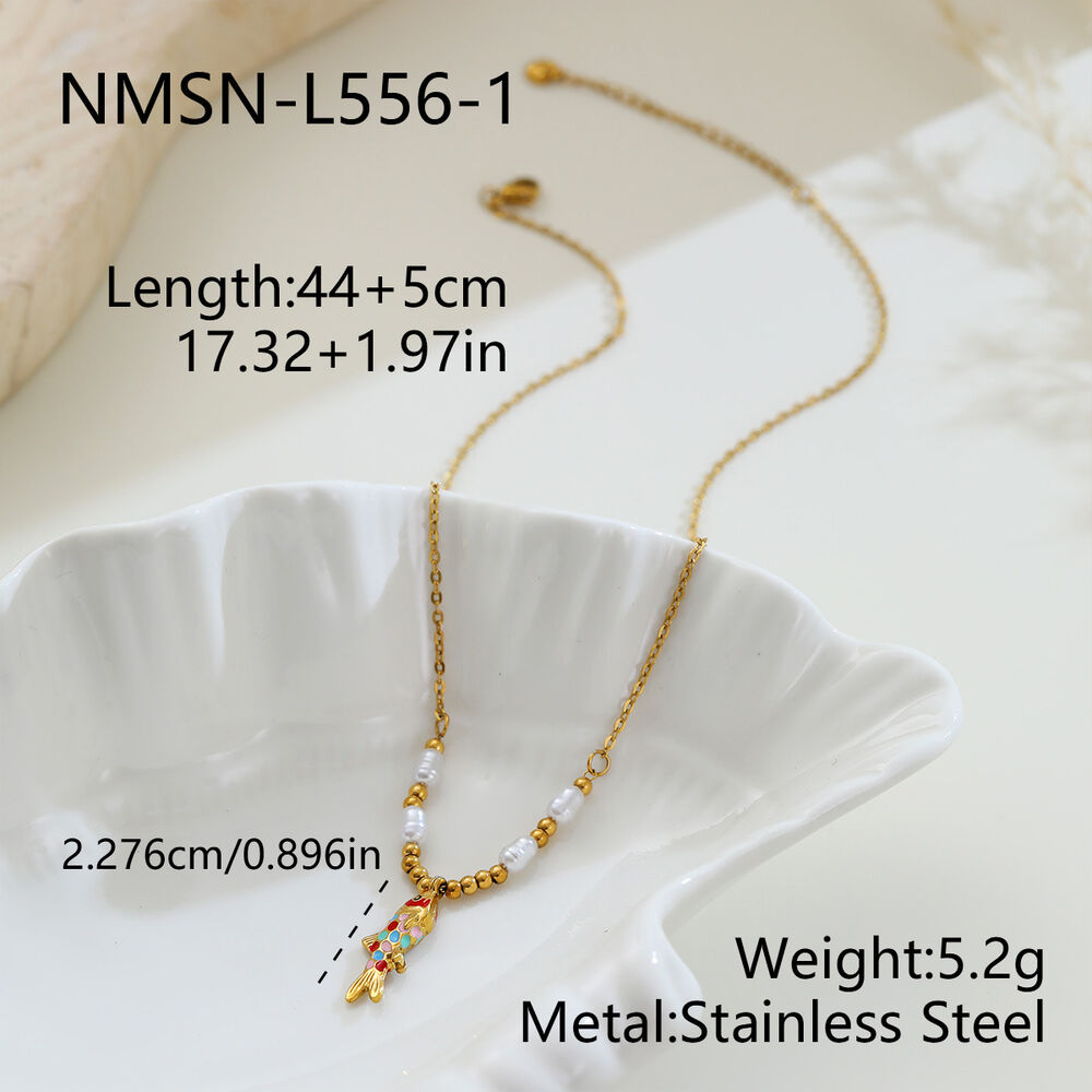 Eenvoudige Serie Dagelijkse Ketting Met Visvormige Hanger, Roestvrij Staal, Waterdicht, Goudkleurig, Dameshanger