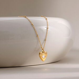 Simple Series Cute Heart Stainless Steel Waterproof Gold Color Zircon Women's Pendant Necklaces h5 Picture2
