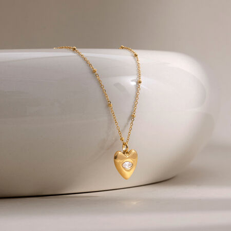 Simple Series Cute Heart Stainless Steel Waterproof Gold Color Zircon Women's Pendant Necklaces 2