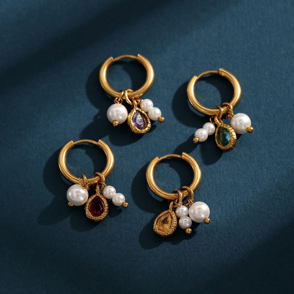 Romantic Series Daily Droplet Beads Stainless Steel Waterproof   Gold Color  Women's Hoop Earrings Picture4
