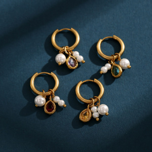 Romantic Series Daily Droplet Beads Stainless Steel Waterproof   Gold Color  Women's Hoop Earrings h5 Picture4