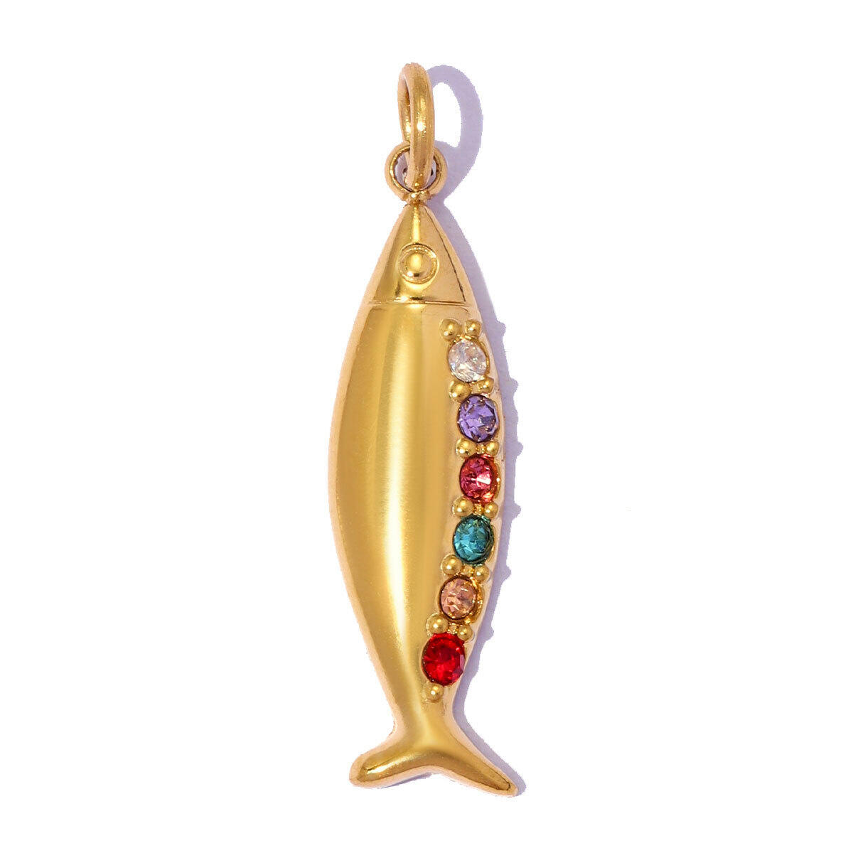 Urlaubs- und Ozean-Stil Fisch-Anhänger aus Edelstahl, wasserdicht, goldfarben, mit Strasssteinen h5 Bild2
