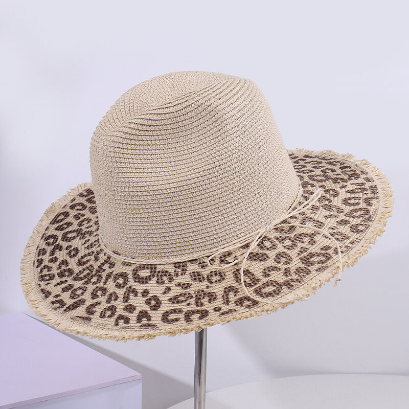 Simple Series Vacation Bow Knot Leopard Print Raffia Straw Hats h5 Picture3