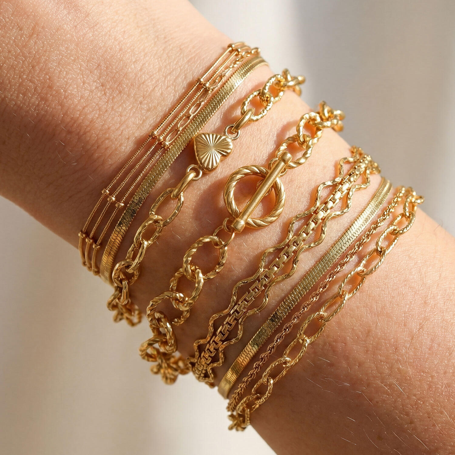 Eenvoudige serie klassieke schakelarmbanden van roestvrij staal, waterdicht, goudkleurig, voor dames