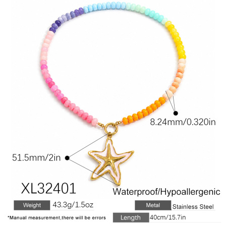 Collares de cuentas para mujer de la serie romántica "Vacaciones" con diseño de peces y estrellas de mar, color dorado.