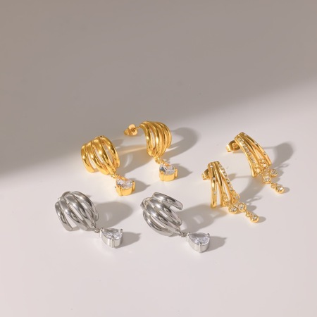 Elegant Geometric Shape Stainless Steel Waterproof Gold Color Women's Drop Earrings