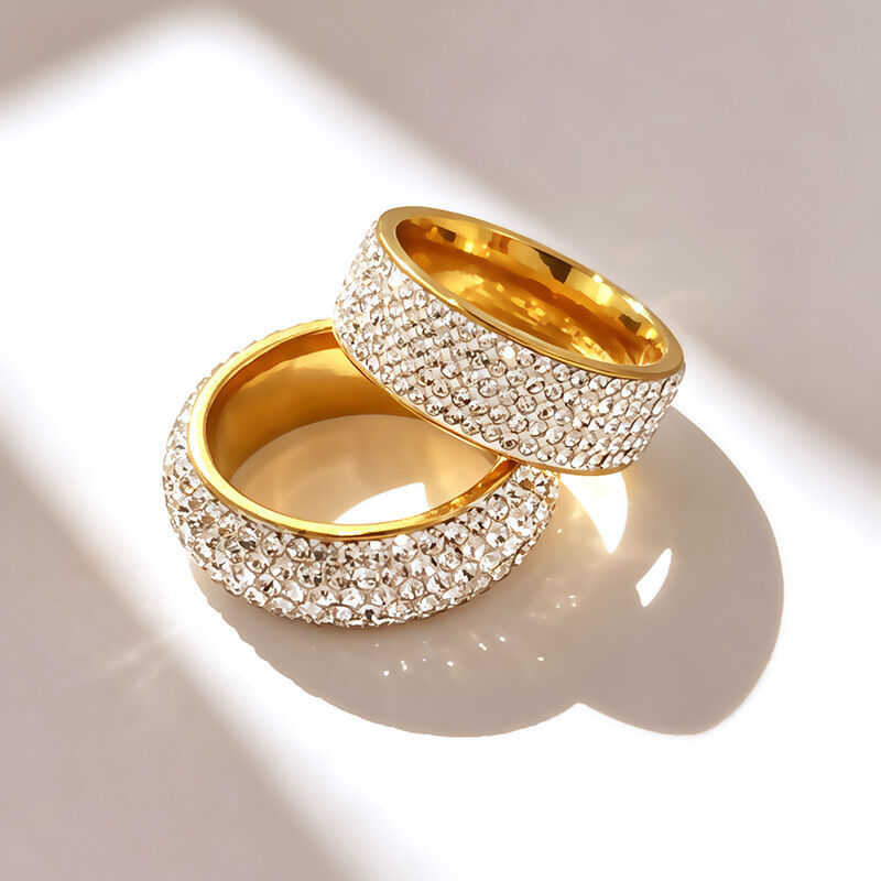 Luxurious Series Simple Solid Color Stainless Steel Waterproof  Gold Color Rhinestone Women's Gemstone Rings