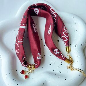 Romantic Series Sweet Cherry Fabric Gold Color Women's Braided Necklaces h5 Picture4