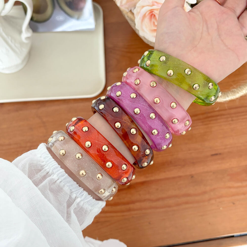 Brazaletes De Resina Con Degradado De Color Estilo Punk Para Mujer Imagen3