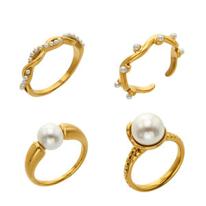 Bagues Élégantes Et Raffinées De Forme Irrégulière, En Acier Inoxydable, Couleur Or, Imperméables, Ornées De Perles Artificielles, Collection Simple. h5 Image5