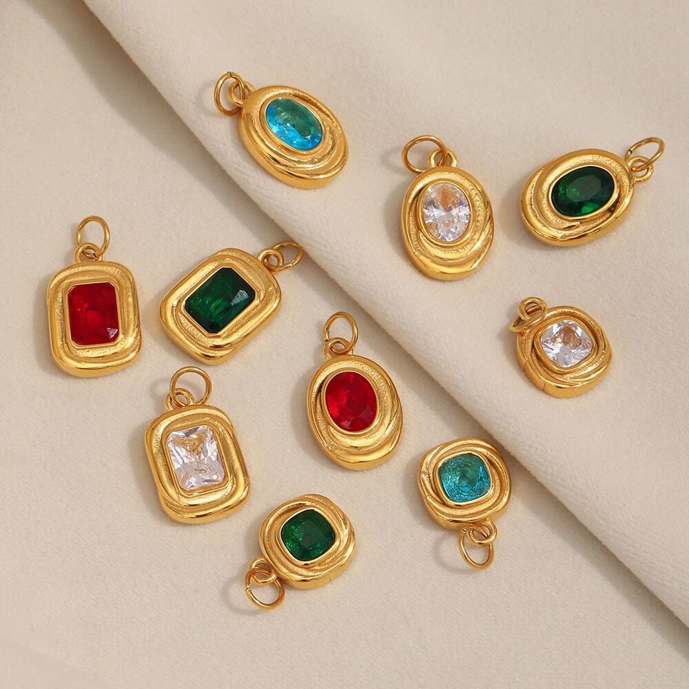 Damenanhänger Aus Edelstahl Mit Gewindemuster, Wasserdicht, Goldfarben, Mit Zirkonia Bild3